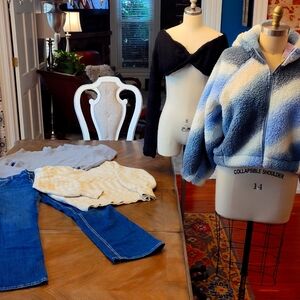 NWT seasonal clothing refresh lot fuzzy hoodie wrangler jeans bling sweater L/XL